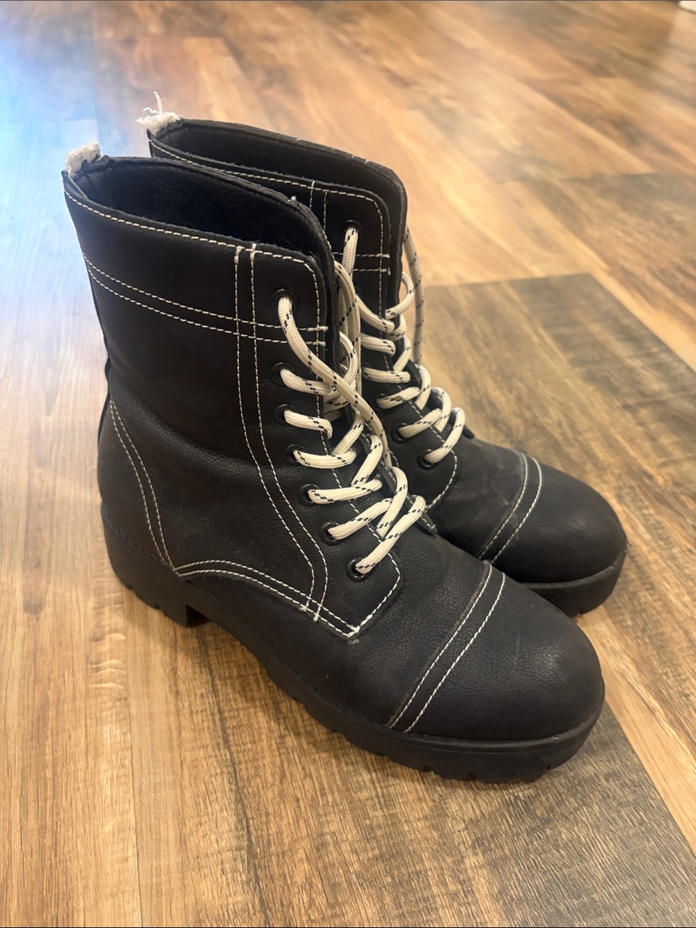 Seven7 Jodi Boots Womens 8 EU 39 Combat Style Black White Stitching